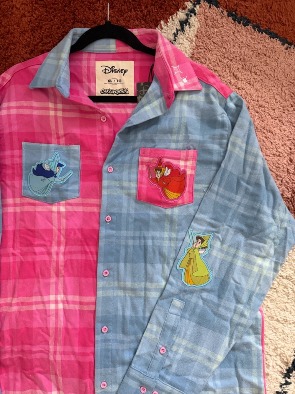 Disney Sleeping Beauty Pink & Light Blue Plaid Button-Up Shirt - Picture 12 of 12